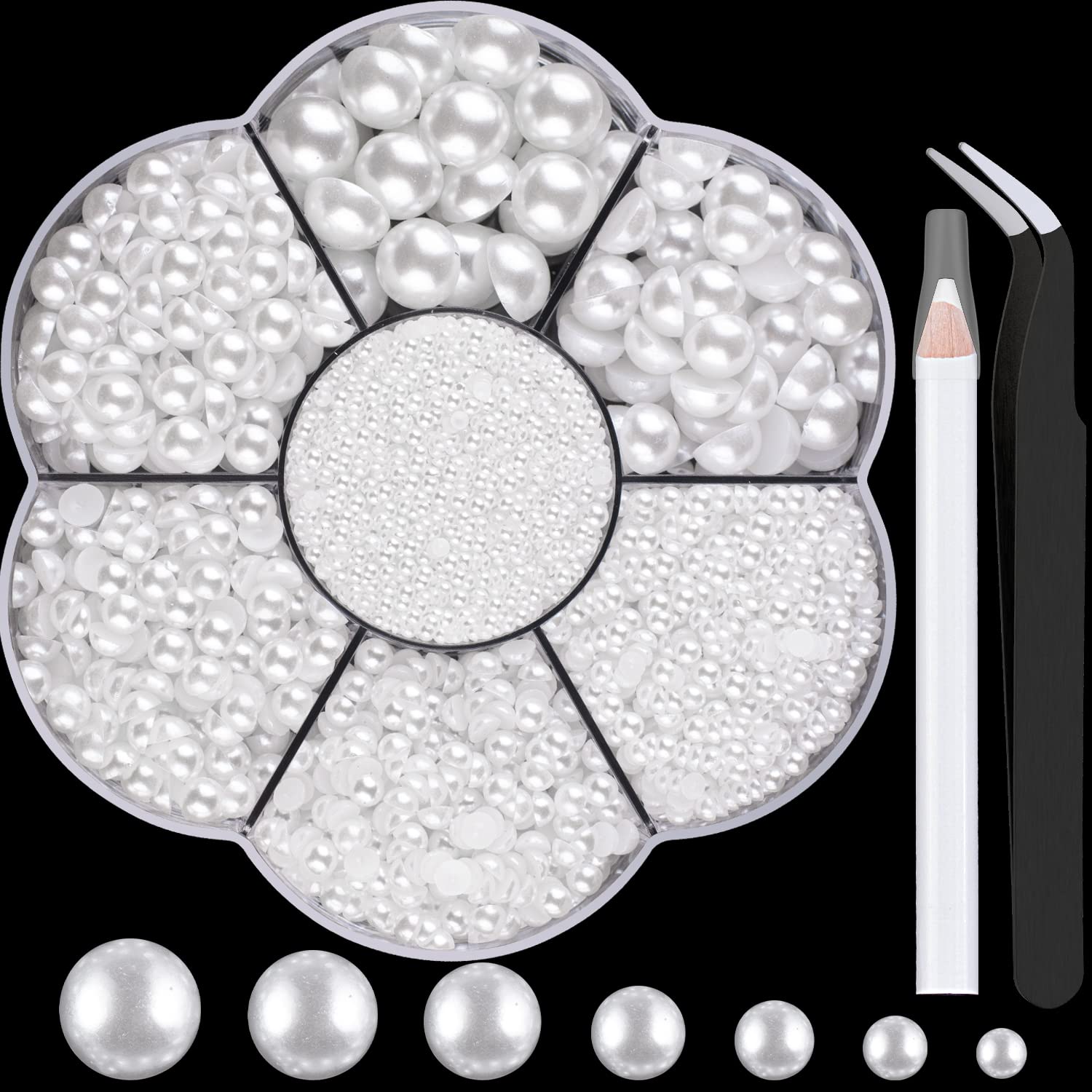 BELLEBOOST front view of pearl kit showing 6000 pieces and included tools for ready use