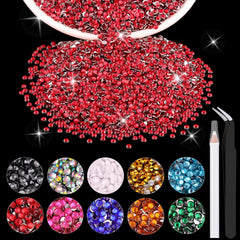 BELLEBOOST front packaging showing 5000 red rhinestones and included tools, convenient bulk supply
