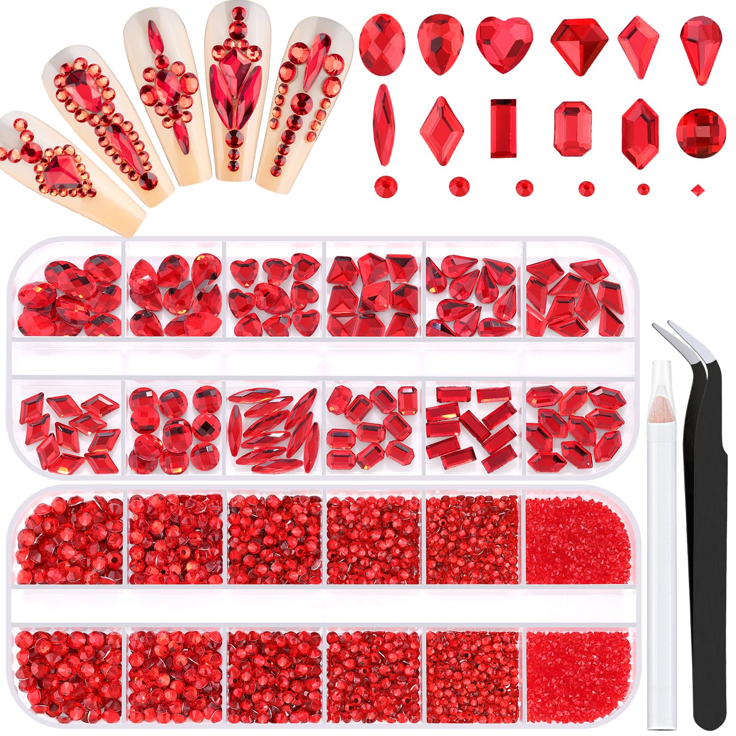 BELLEBOOST front packaging showing full red rhinestone kit and included tools, convenient set