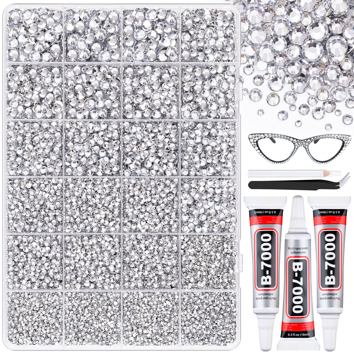 BELLEBOOST front packaging showing full rhinestone kit and glue for ready-to-use crafting