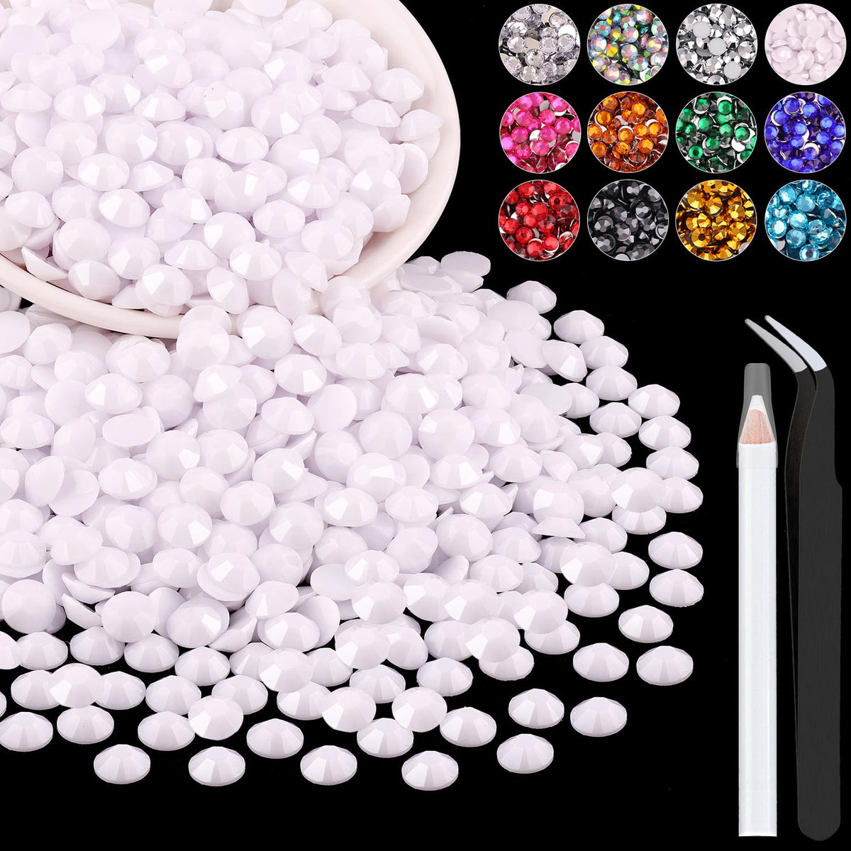 BELLEBOOST front packaging showing bulk rhinestones and included tools for easy crafting