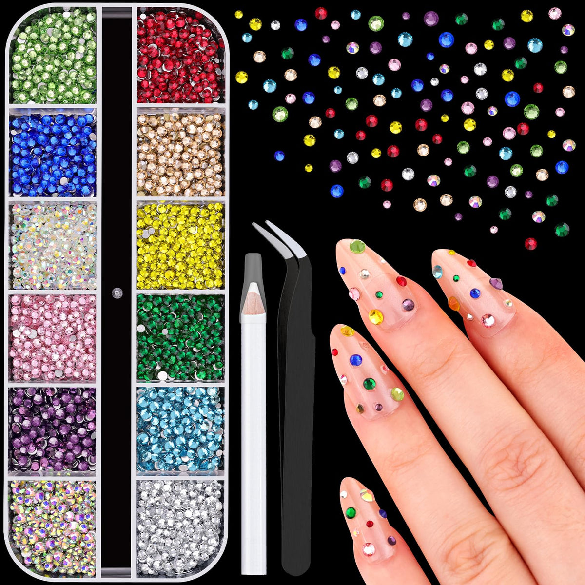 BELLEBOOST front packaging showing organized multicolor rhinestones and tools, easy selection