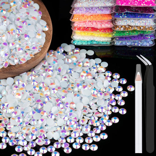 BELLEBOOST front packaging showing 5000pcs white AB rhinestones and included tools for bulk crafting
