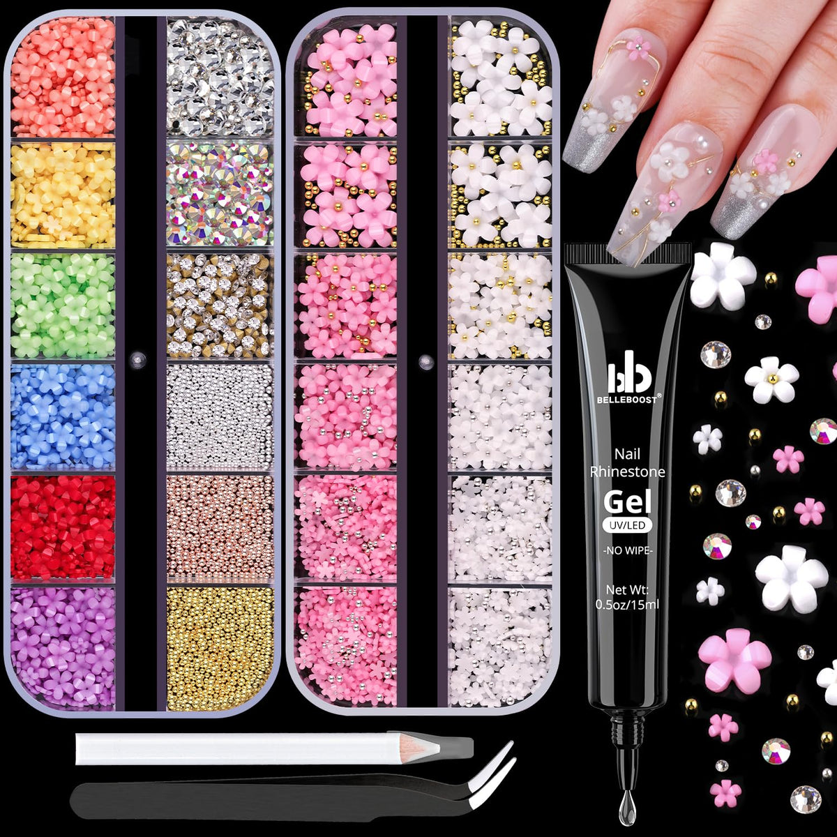 BELLEBOOST front packaging showing full nail art kit benefits