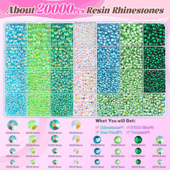 BELLEBOOST organized 28-grid contents displaying green rhinestone color variety for efficient use