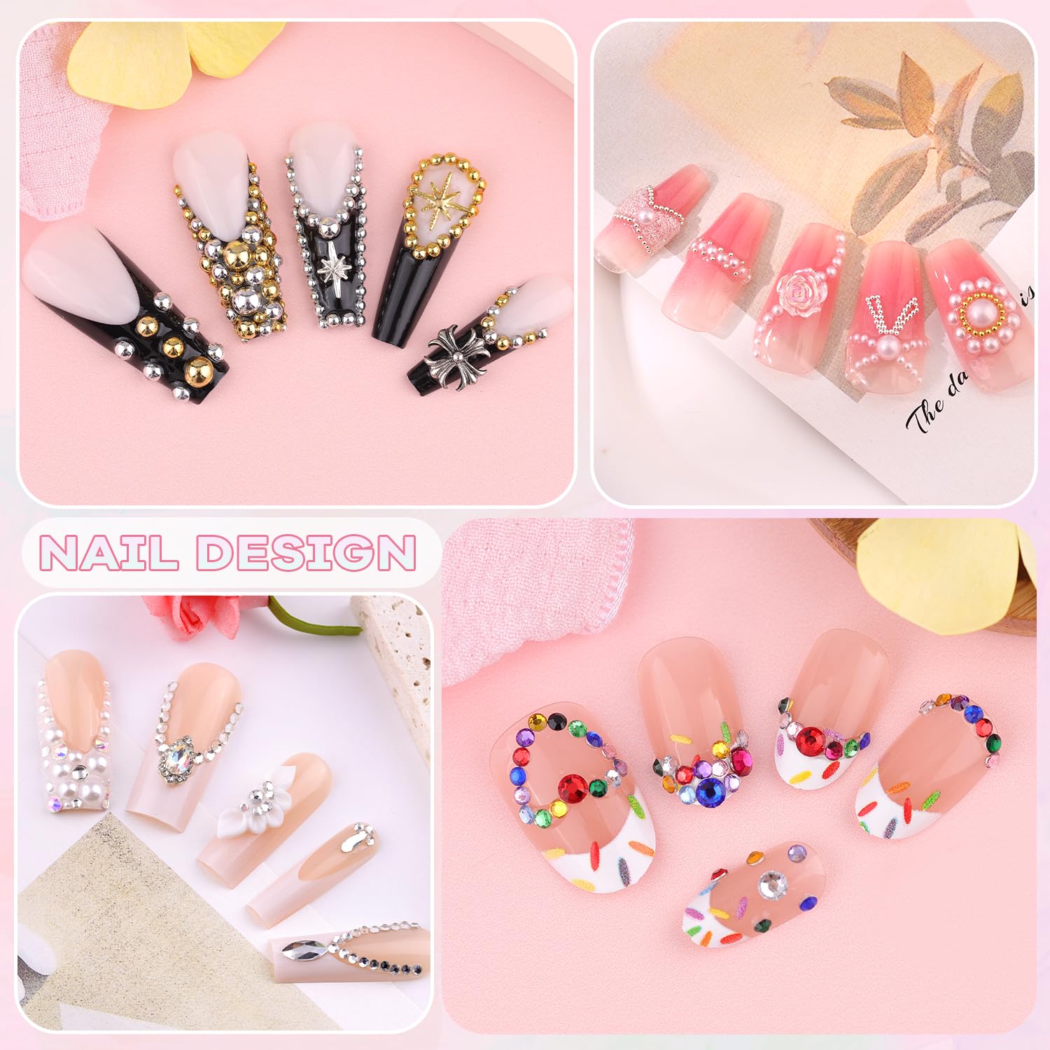 BELLEBOOST in use on nail manicure demonstrating salon-ready sparkle and design variety