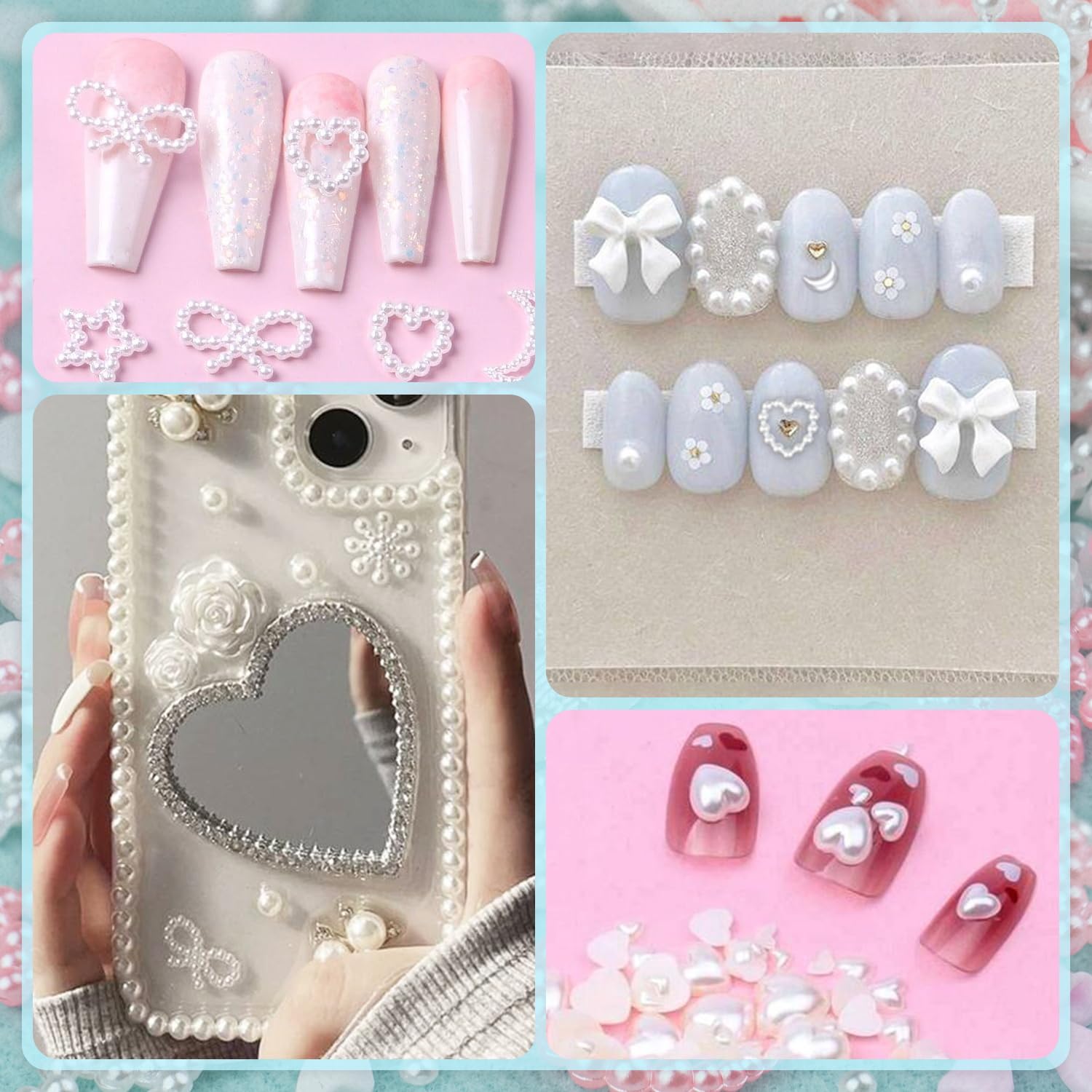 BELLEBOOST decorated nails in soft white and pink demonstrating finished manicure appeal