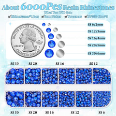 BELLEBOOST open trays with assorted royal blue rhinestone sizes for easy selection