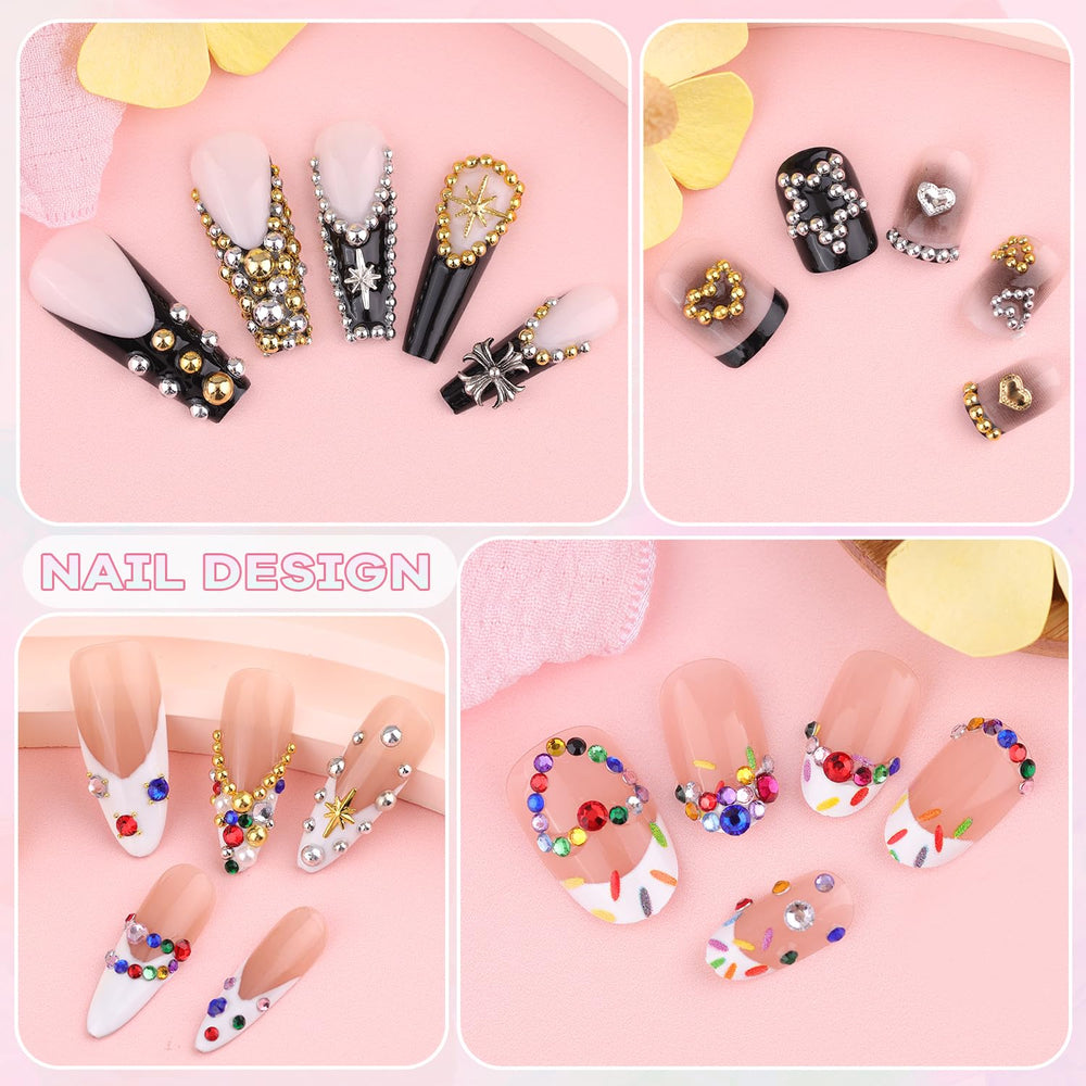BELLEBOOST rhinestones applied on nail tips showing finished manicure benefit