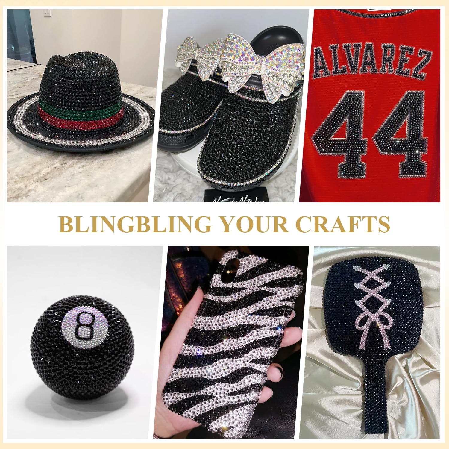 BELLEBOOST rhinestones applied to nails for dramatic black nail art, adds eye-catching shine