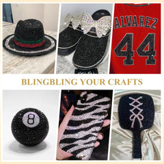 BELLEBOOST rhinestones applied to nails for dramatic black nail art, adds eye-catching shine
