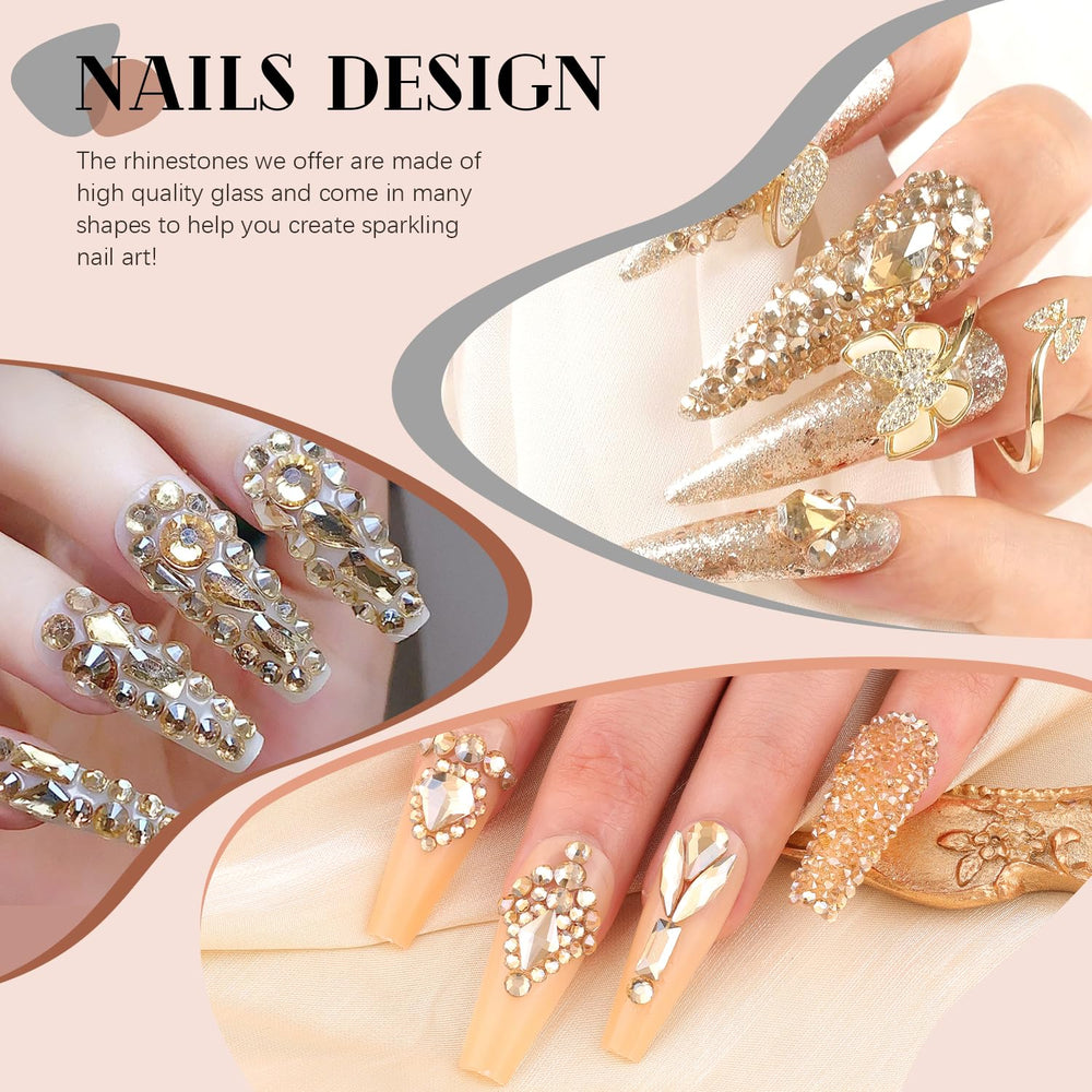 BELLEBOOST nail application in use displaying finished champagne gold design for inspiration