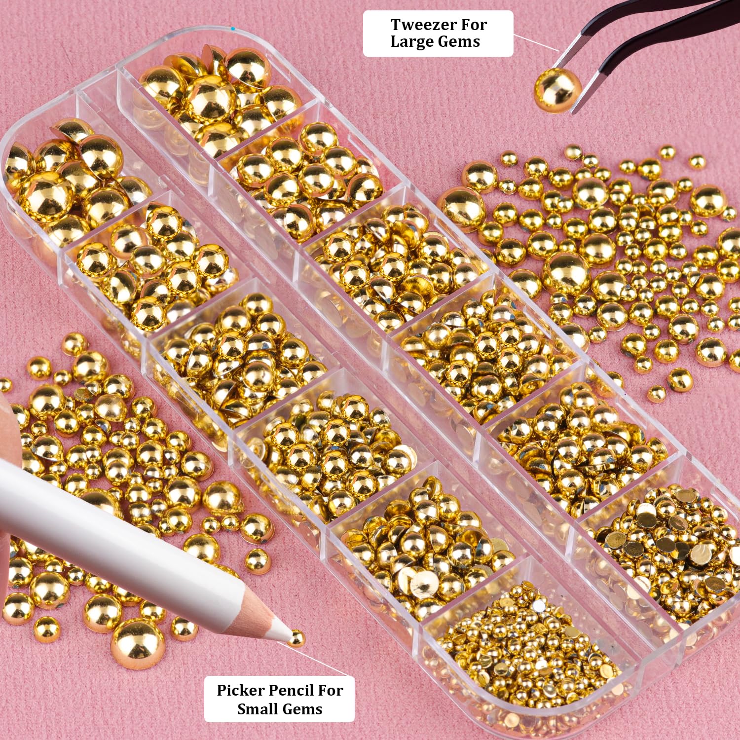 BELLEBOOST array of pearls from 2mm to 8mm showcasing size variety for varied nail designs