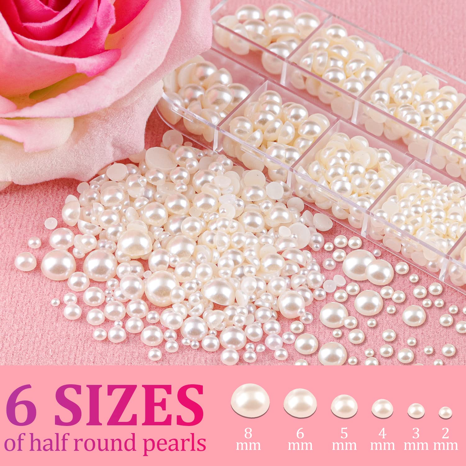 BELLEBOOST pearls arranged by size from 2mm to 8mm for easy selection and layering