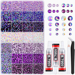 BELLEBOOST organizer box with 28 grids and 20000 purple rhinestones for tidy crafting