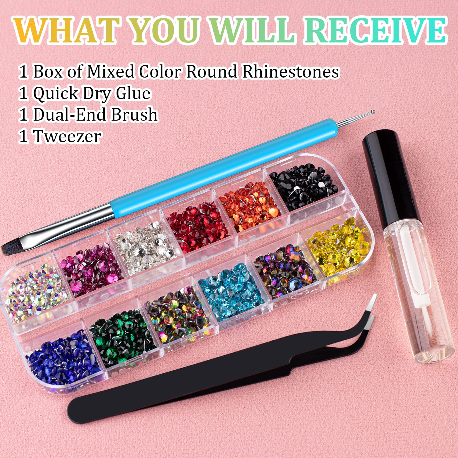 BELLEBOOST gems beside ruler showing 2–5mm sizes for scale