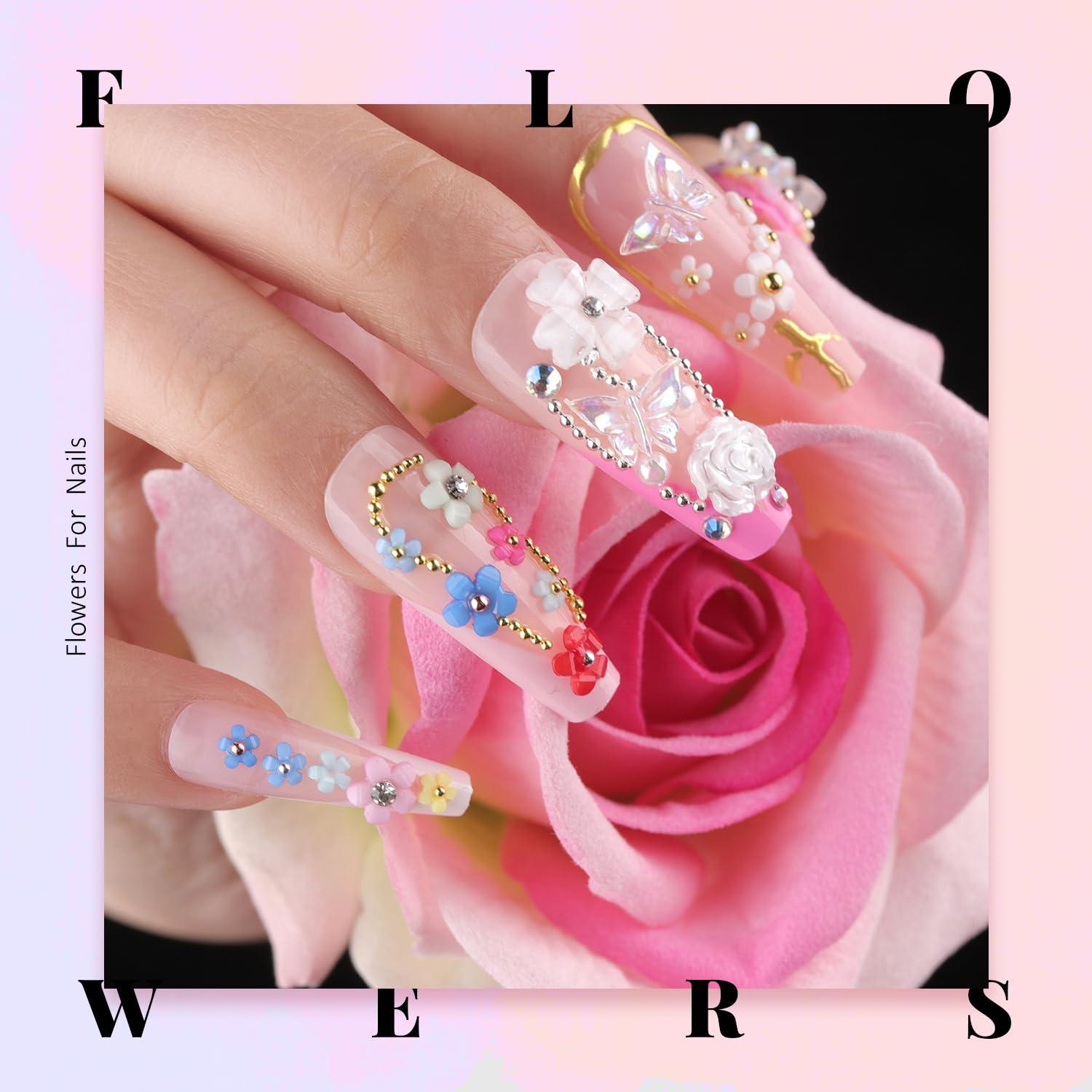 BELLEBOOST size comparison of gems and flowers demonstrating scale choices