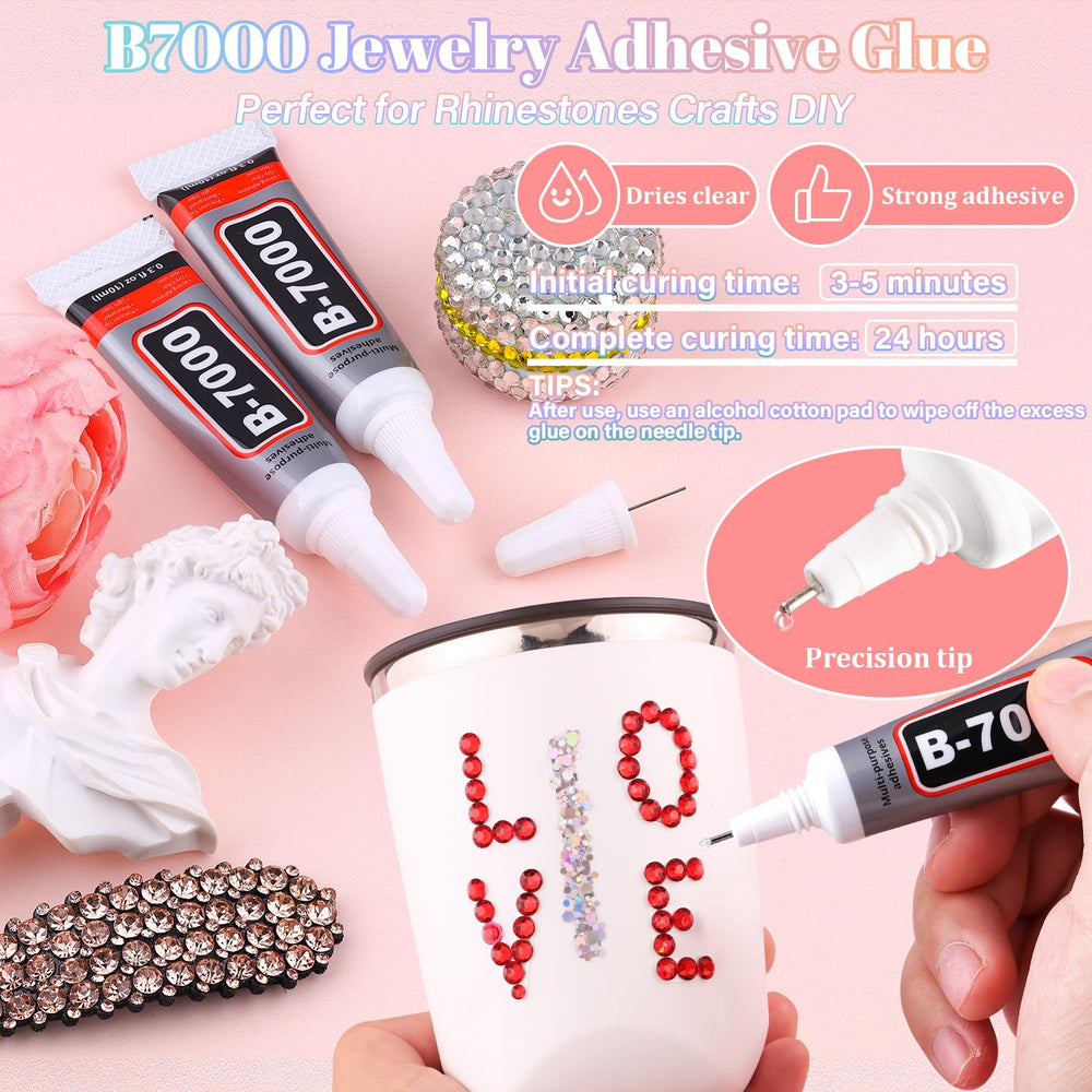 BELLEBOOST pickup pen tweezers and B7000 glue arranged for precise application