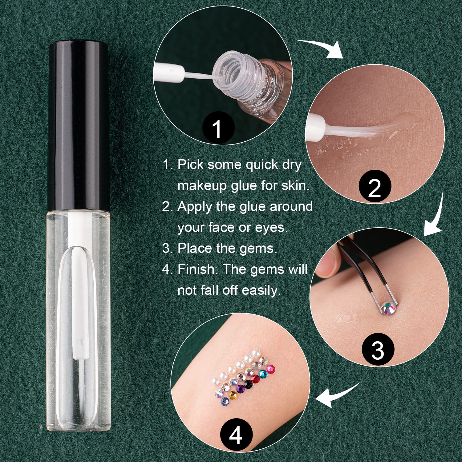 BELLEBOOST tweezer, picker pencil and quick‑dry glue displayed for precise application