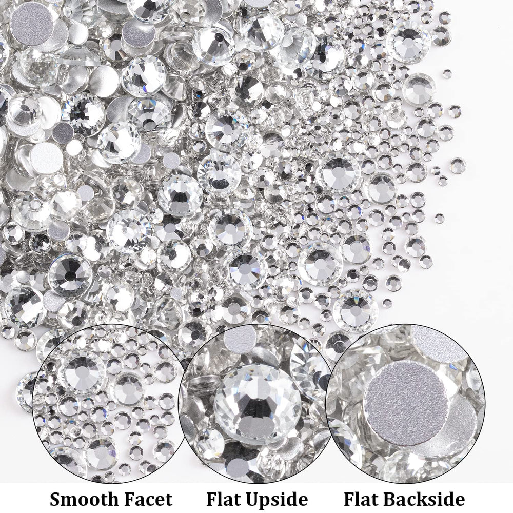 BELLEBOOST transparent white rhinestones arranged by size for precise planning