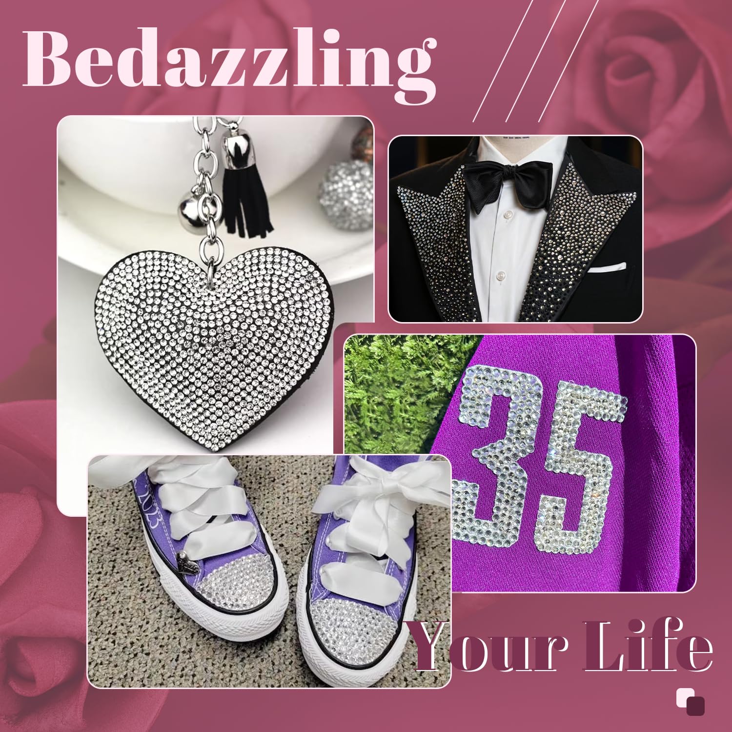 BELLEBOOST bedazzled tumbler showing clear gems creating eye-catching shine