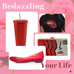 BELLEBOOST red gems decorating a tumbler showing vibrant finish benefit