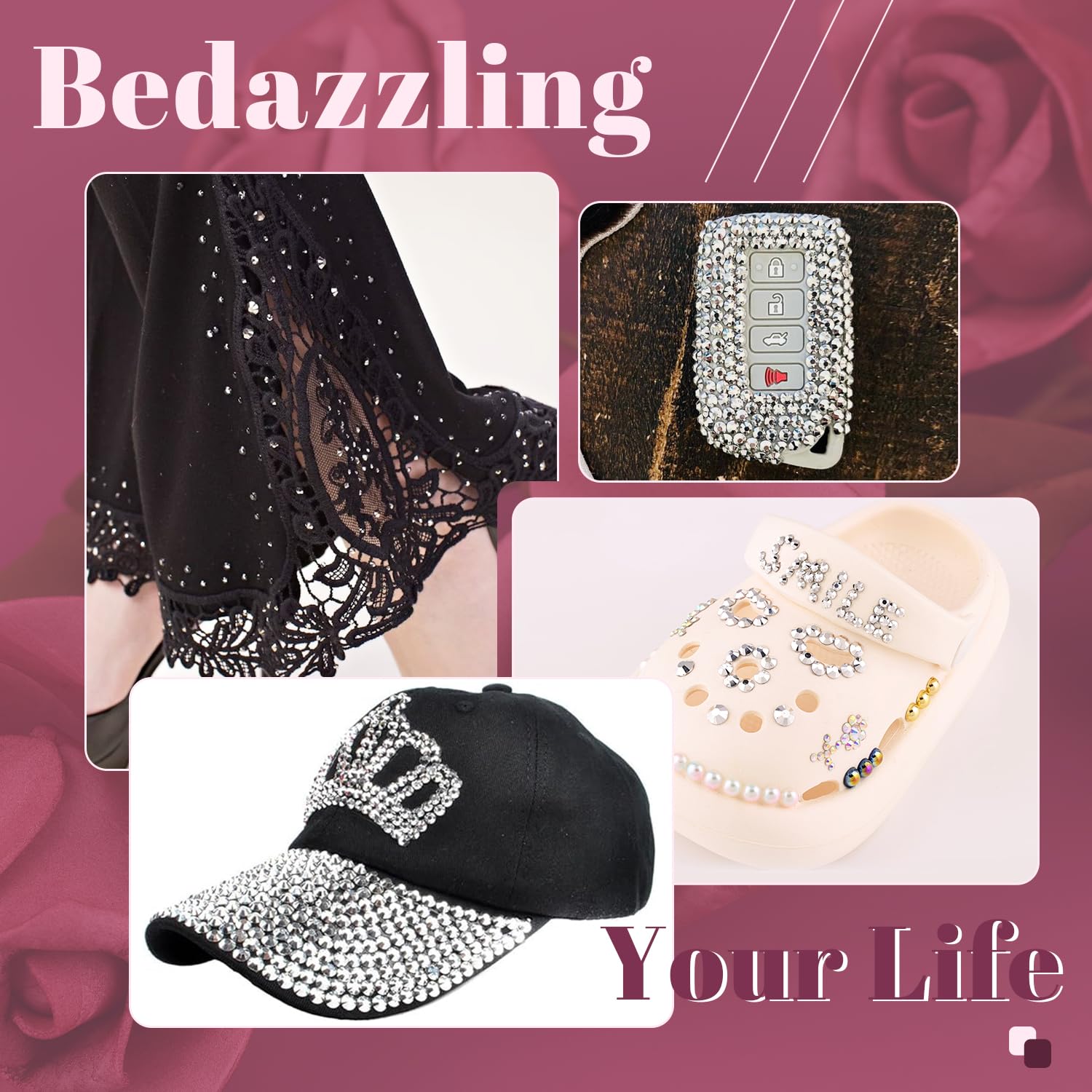BELLEBOOST silver rhinestones paved on tumbler showing even coverage and sparkle