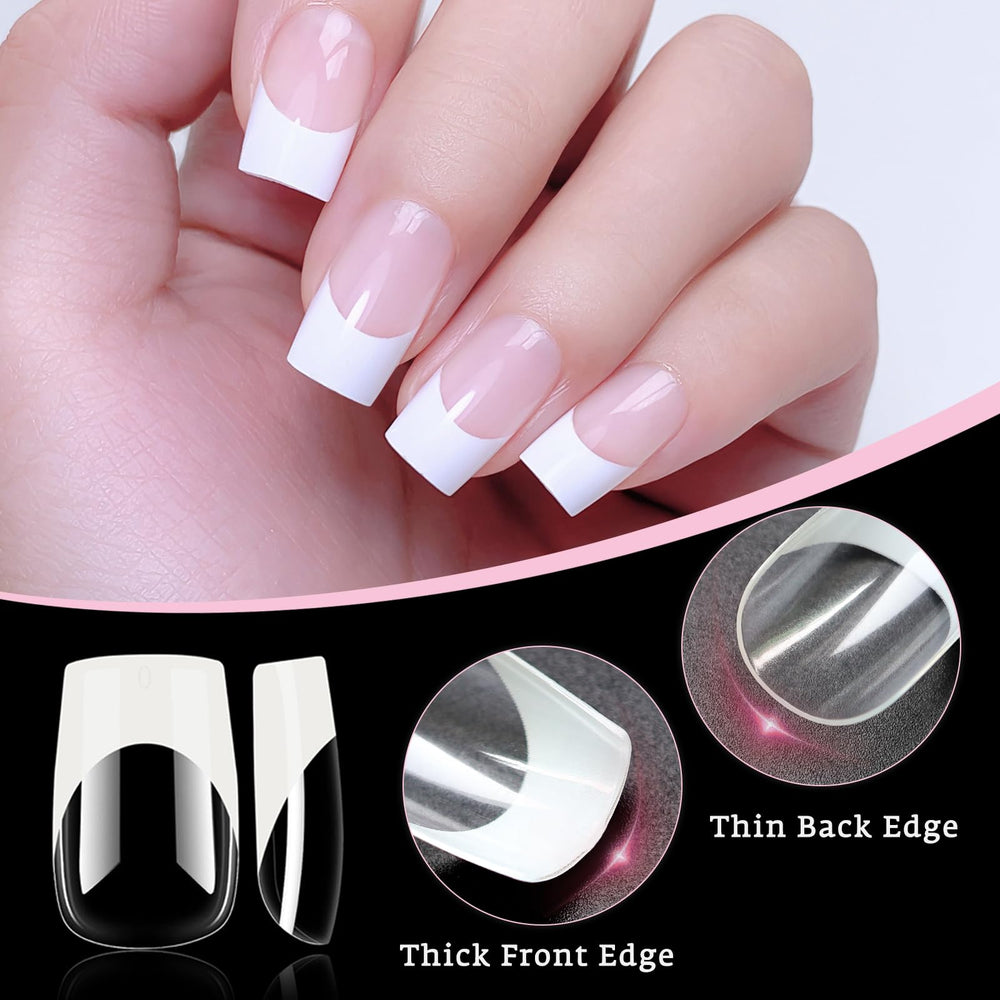 Bellelfin close-up of clear tip edge highlighting natural smile line and realistic finish