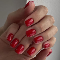 Bellelfin glossy red nail close-up highlighting high-shine finish benefit