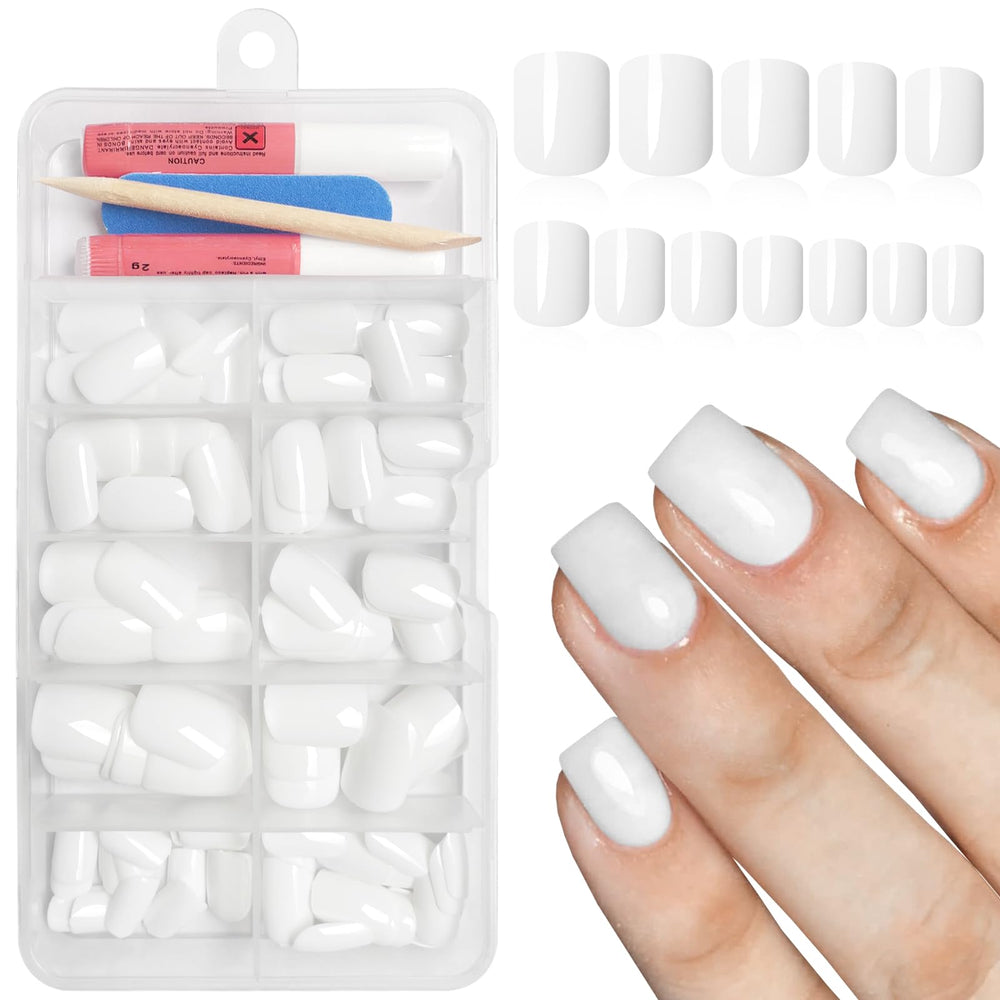 Bellelfin front packaging showing 120 glossy white nails and accessories for quick salon look