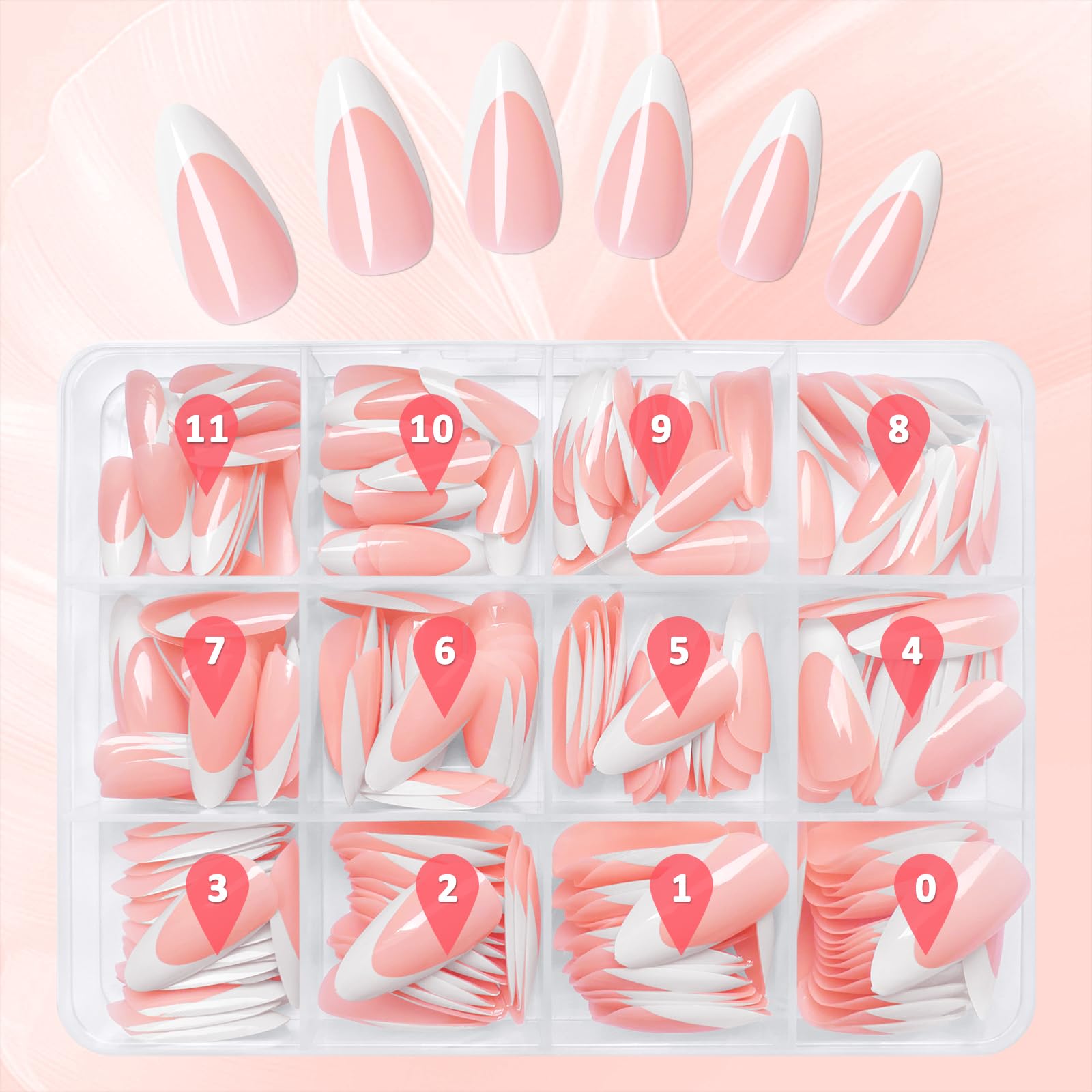 Bellelfin hand model wearing full nude French almond set for instant polished look