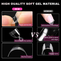 Bellelfin painted short stiletto tips showcasing polish compatibility