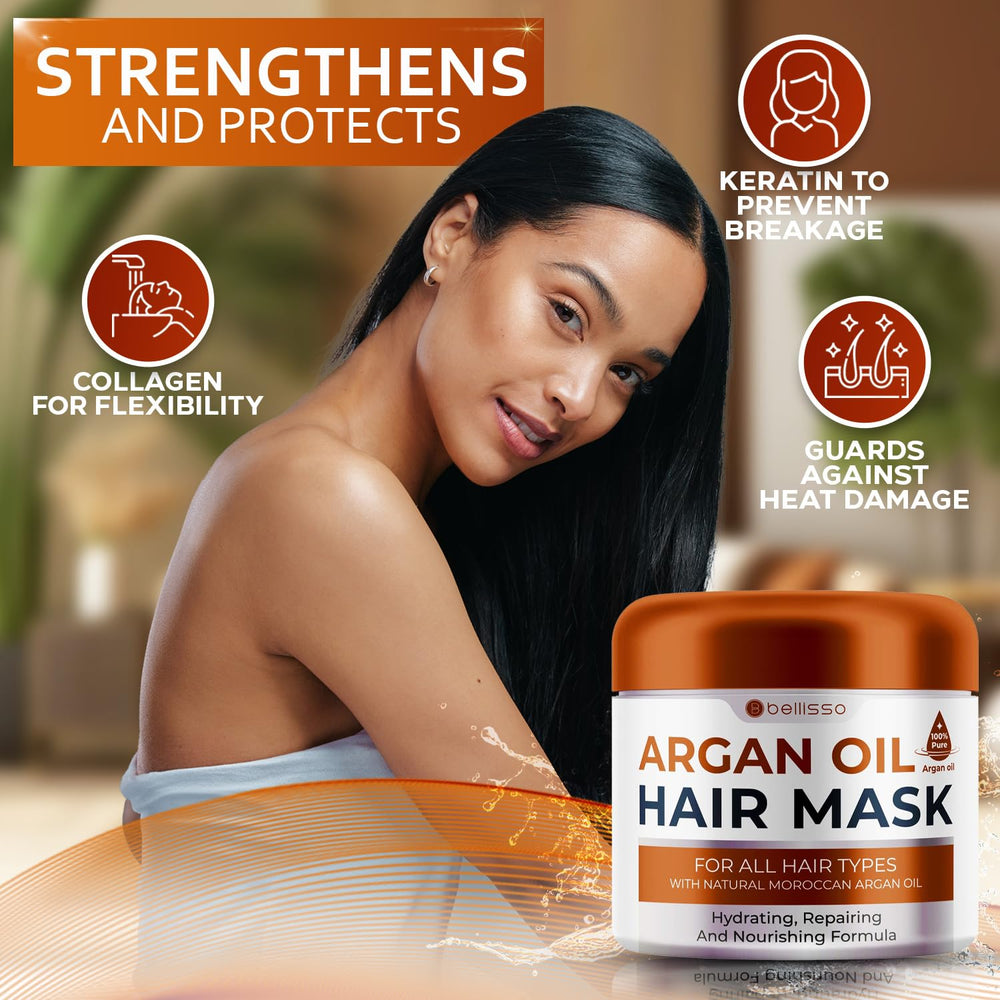 BELLISSO mask being applied to damp hair for deep conditioning benefits