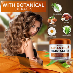 BELLISSO argan oil ingredient bottle beside mask emphasizing nourishment