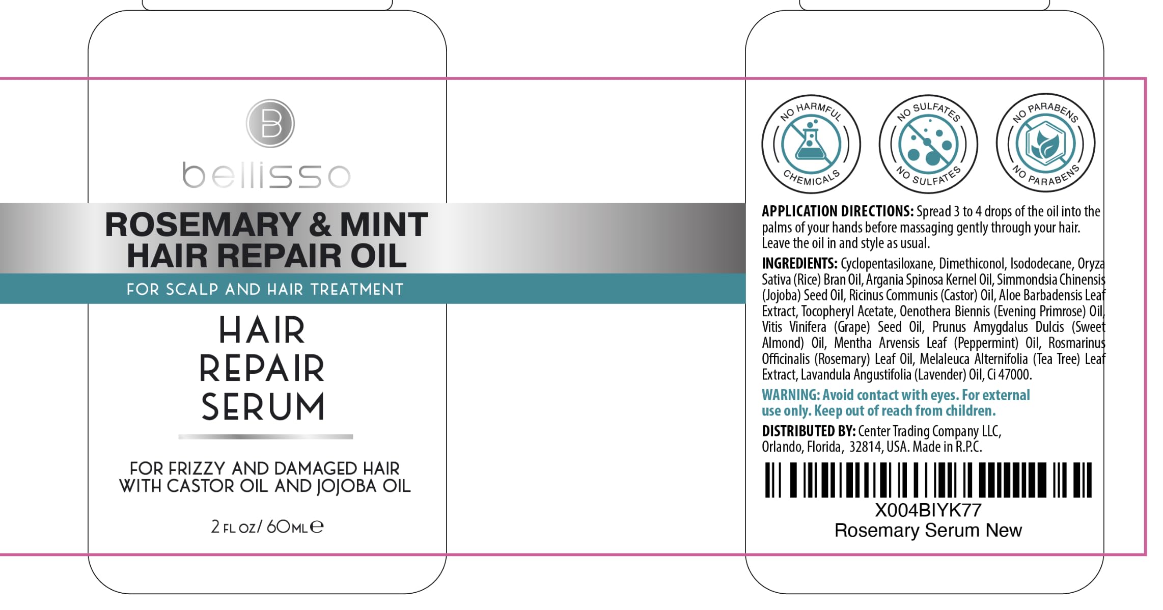 BELLISSO ingredients label closeup highlighting botanical-rich benefits