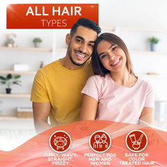 BELLISSO serum on curly hair in lifestyle setting, shows defined frizz-free curls