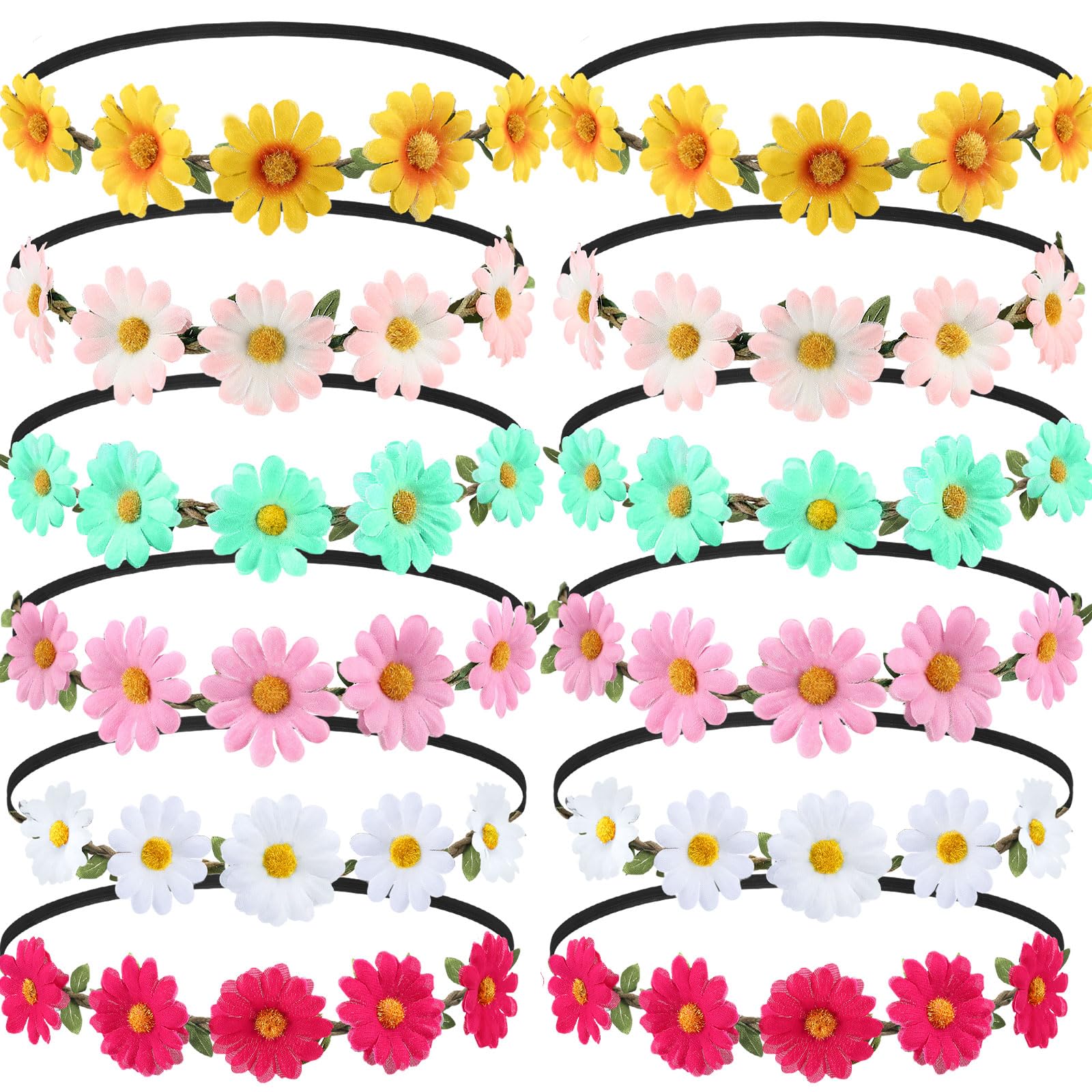 Bememo front view of daisy headband showing fresh floral styling and lightweight comfort