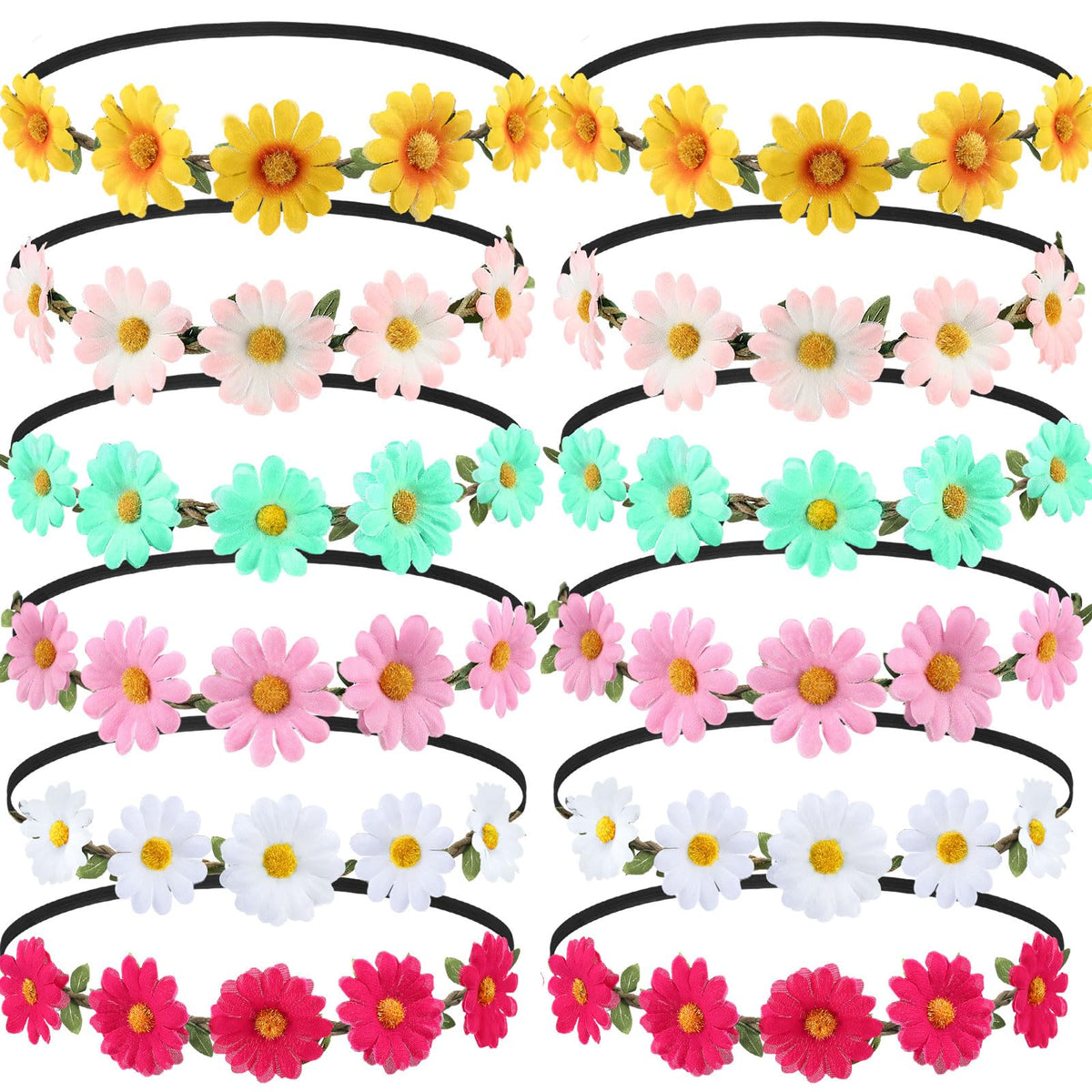 Bememo front view of daisy headband showing fresh floral styling and lightweight comfort