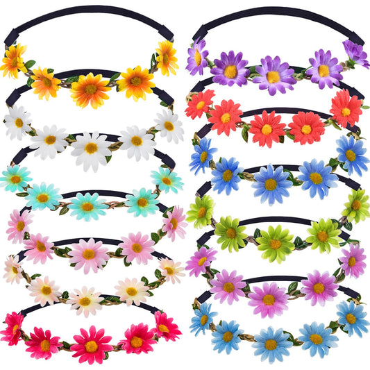 Bememo front view of floral wreath headbands showing colors and design, easy styling