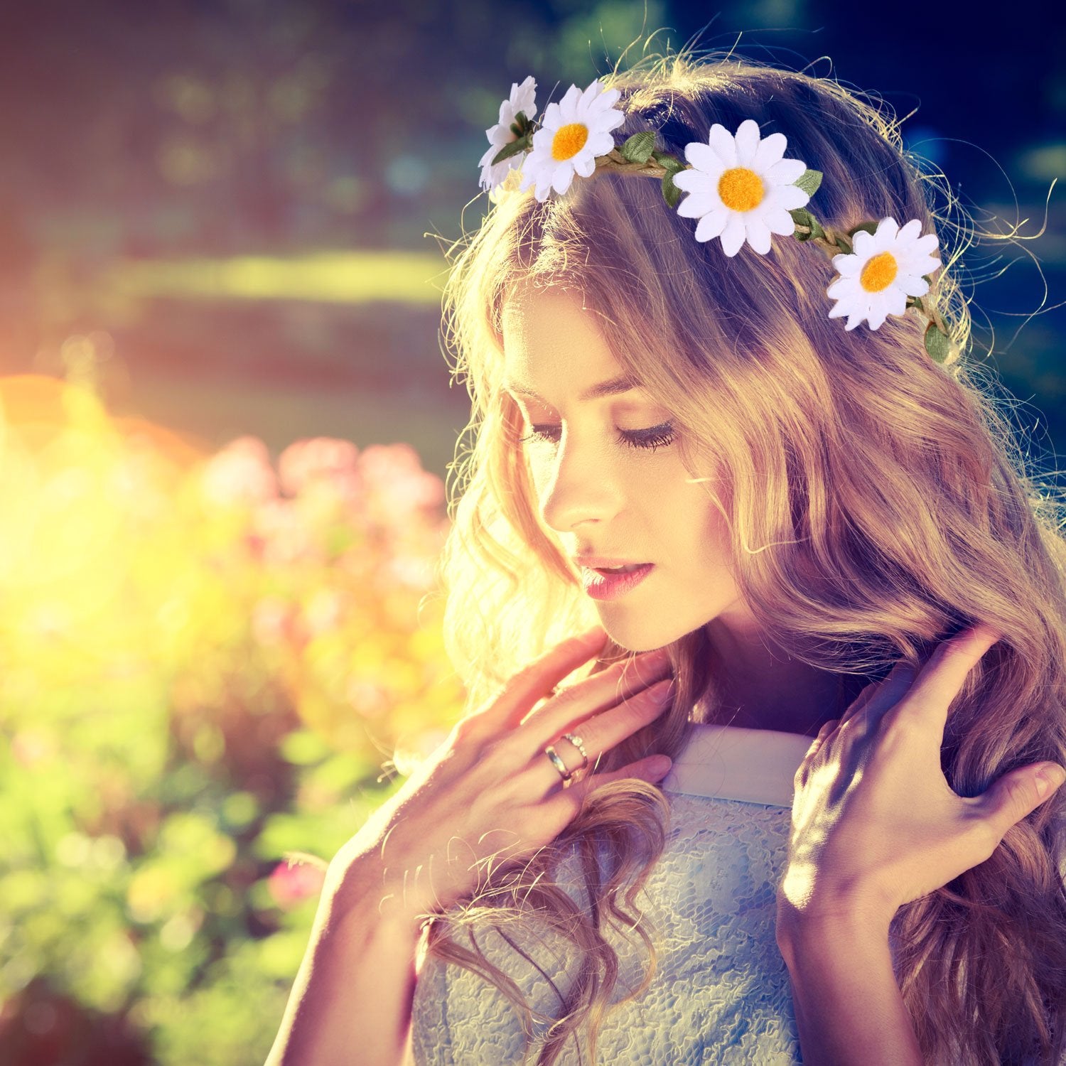 Bememo floral crown worn at outdoor festival showing vibrant accessory impact