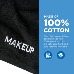 BEN KAUFMAN towel held in hand showing 13x13 size and convenience