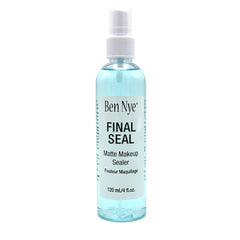 Ben Nye Final Seal mist being sprayed on face demonstrating long-lasting hold