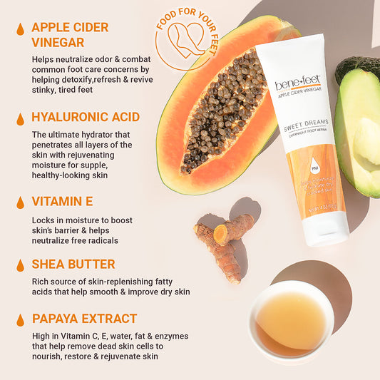 Benefeet cream texture close-up highlighting fast-absorbing moisturizing benefit