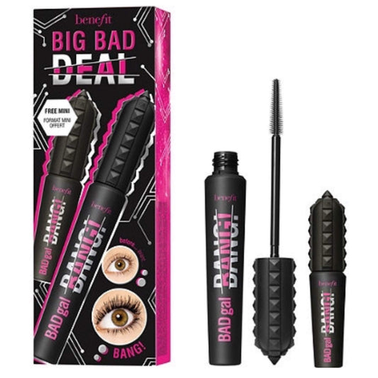 Benefit BadGal BANG full-size and mini set front view shows volumizing benefits
