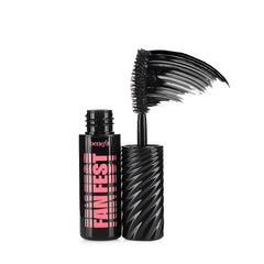 Benefit Fan Fest front tube view showing hyper black shade and compact travel size benefit