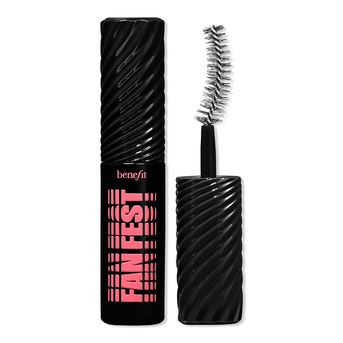 Benefit Fan Fest next to a credit card illustrating travel-size 0.14 fl oz for convenience benefit
