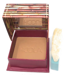 Benefit Hoola compact front view showing matte bronzer and packaging benefit for portable warmth