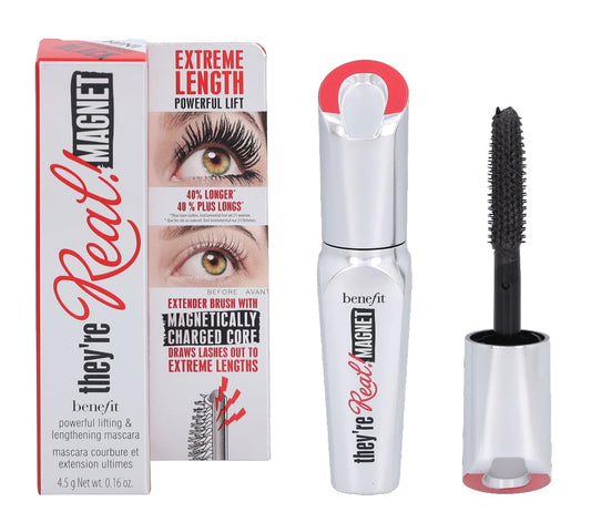 Benefit they’re real! magnet front view showing compact tube and bold finish benefit portability