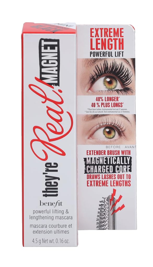 Benefit they’re real! magnet wand applying to lashes showing lifted length benefit