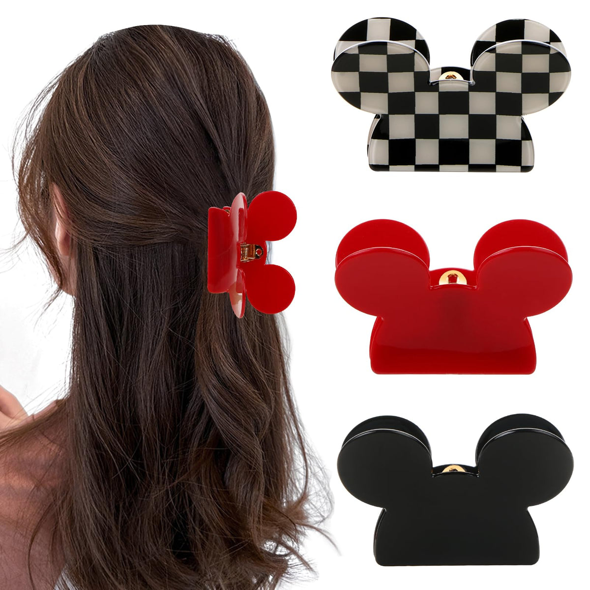 BENOSPACE front view of three mouse-head clips showing fashion look and secure hold